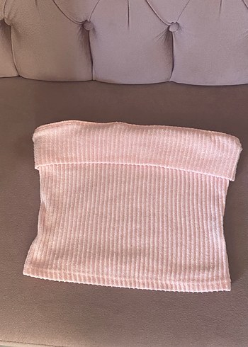 Diğer Pembe Pilili Straplez Crop Top