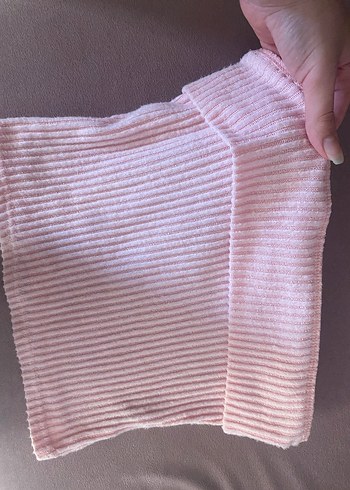 m Beden Pembe Pilili Straplez Crop Top