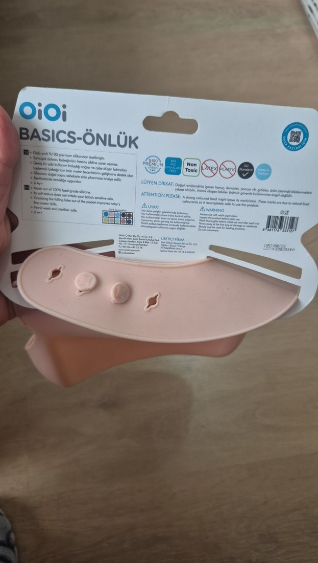 Oioi Marka SilikonPastel Pembe Bebek Mama Önlüğü - Görsel 2