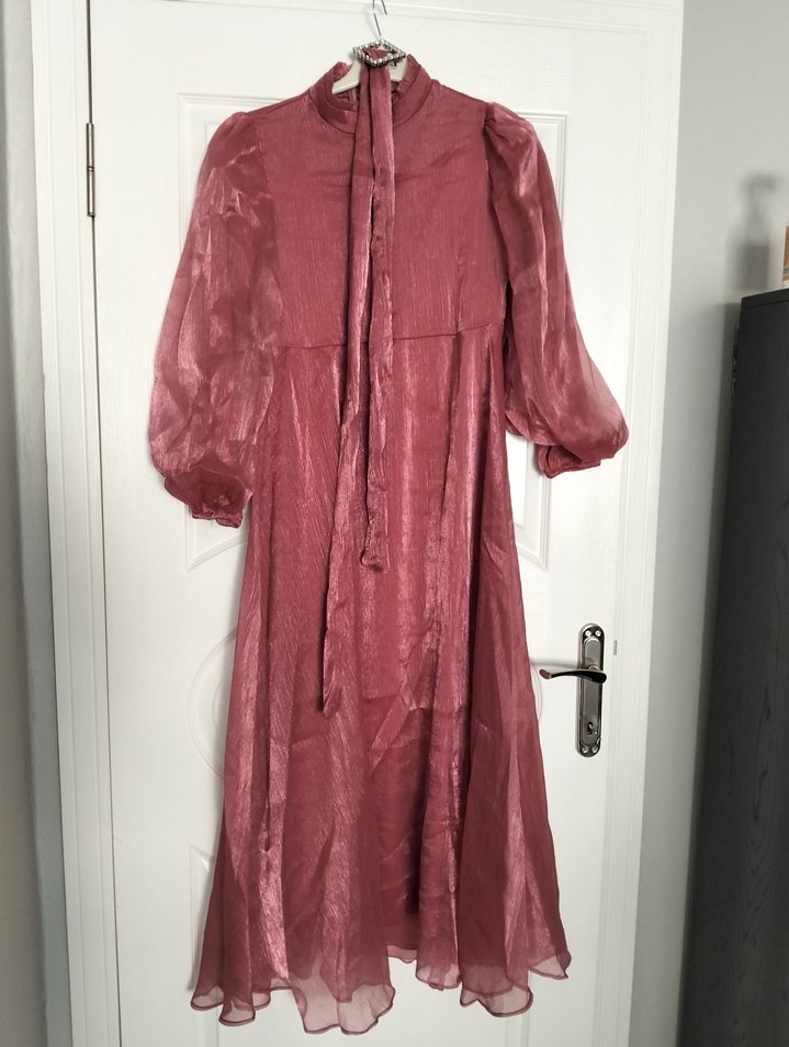 Pembe Uzun Drapeli Kadın Elbise - Görsel 2