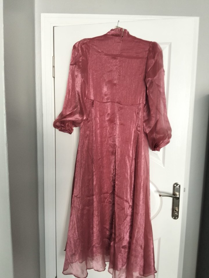 Pembe Uzun Drapeli Kadın Elbise - Görsel 3