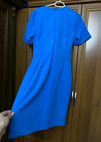 Mavi Kemerli Midi Elbise - Görsel 3