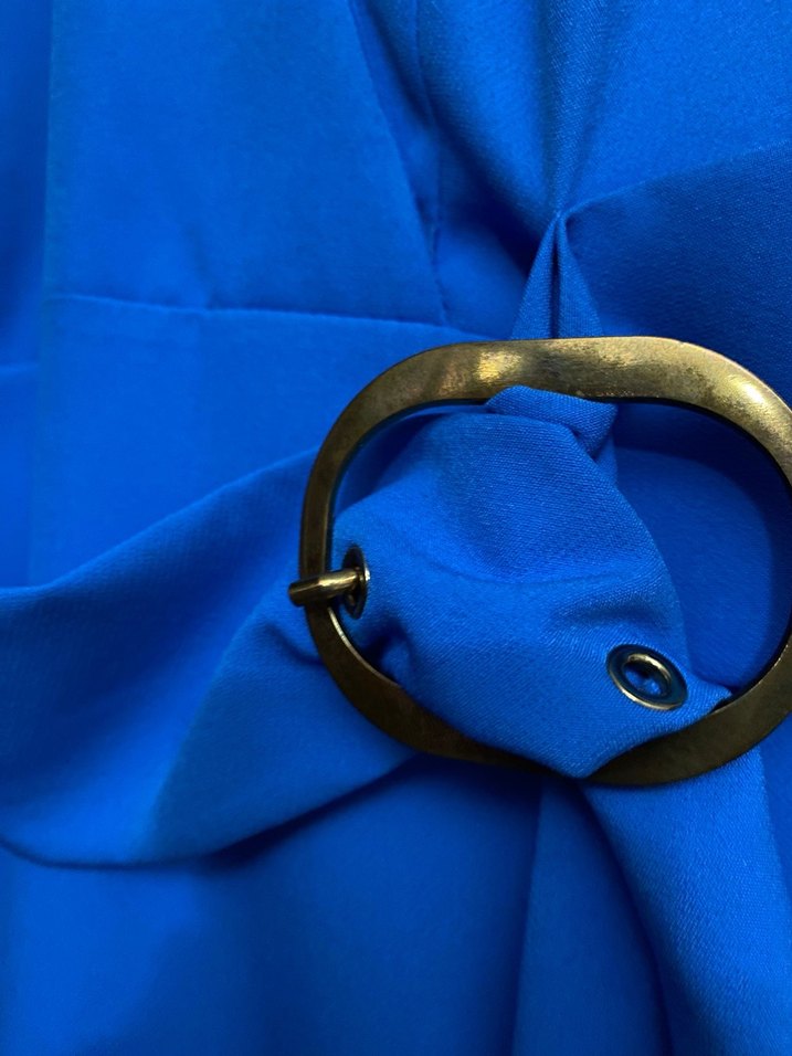 Mavi Kemerli Midi Elbise - Görsel 5