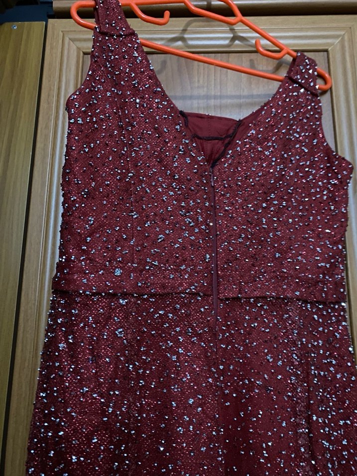 Bordo  Uzun Abiye Elbise - Görsel 2