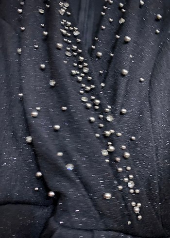 Uzun Siyah İşlemeli Kemerli Kadın Abiye Elbise - Görsel 5