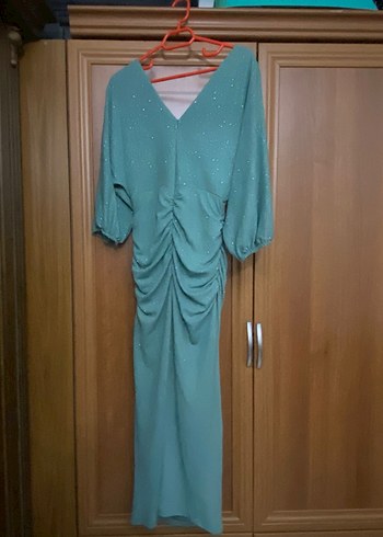 Turkuaz V Yakalı Uzun Bohem Elbise - Görsel 3