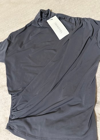 Gri Drapeli Kısa Kollu Hamile Tişörtü - Görsel 2