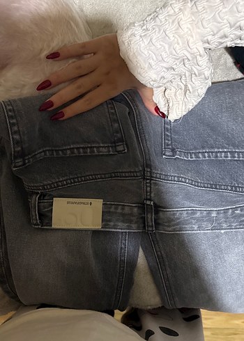 Gri Düğmeli Kadın Jean Pantolon - Görsel 4