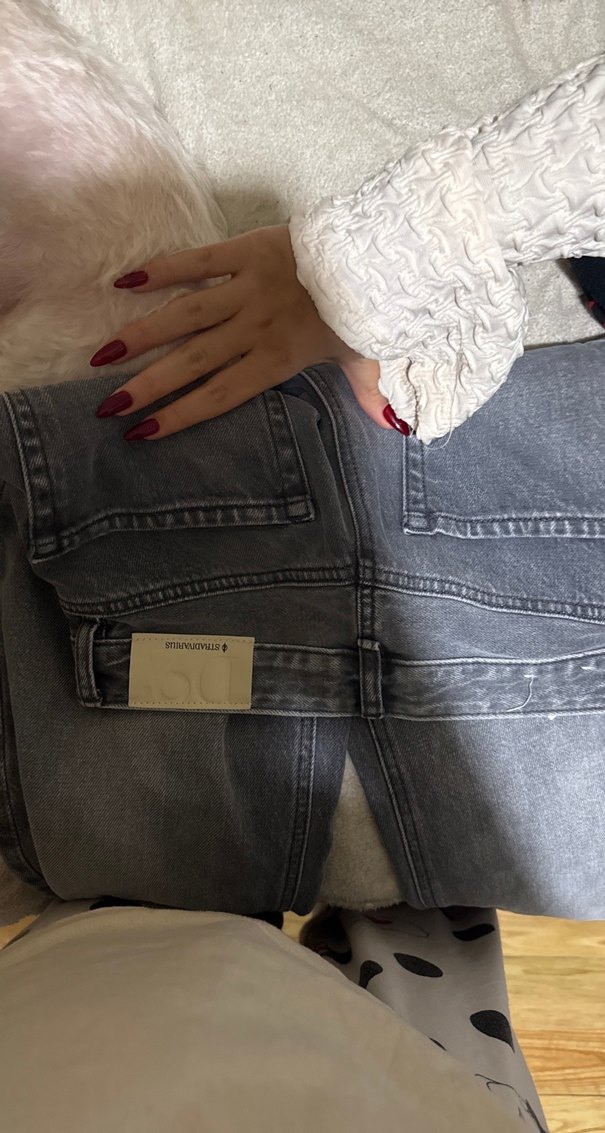 Gri Düğmeli Kadın Jean Pantolon - Görsel 4