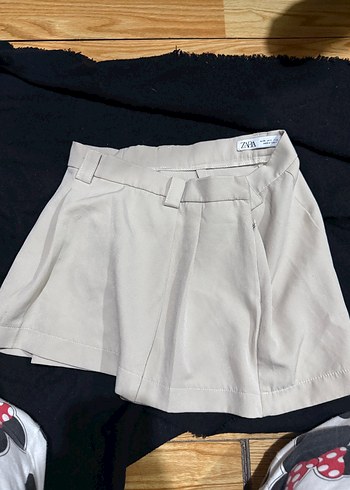 Zara Bej Mini Keten Etek