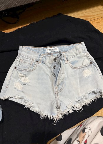 Düğmeli Bağlamalı Beyaz Denim Mini Şort