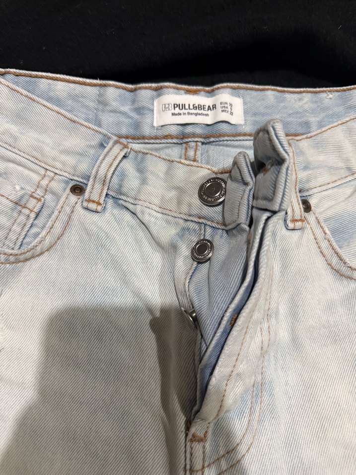 Düğmeli Bağlamalı Beyaz Denim Mini Şort - Görsel 2