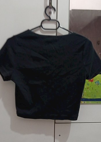 Siyah Kısa Kollu Crop Top - Görsel 2