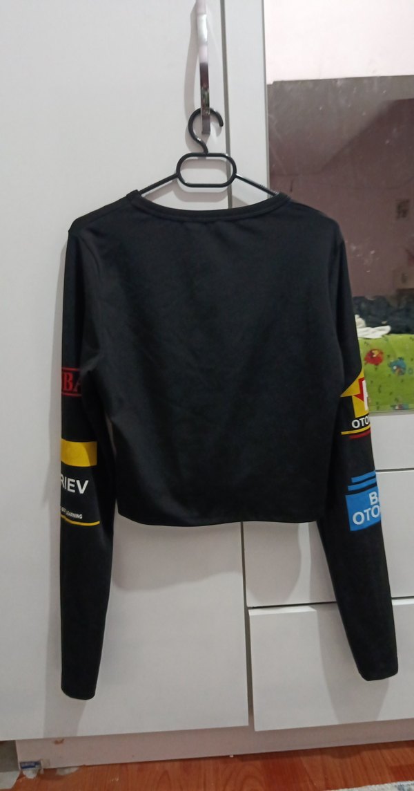 Siyah Baskılı Kadın uzun kollu crop - Görsel 2