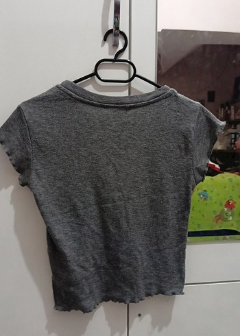 Gri Pamuklu Fırfırlı Tişört crop tarzı - Görsel 2