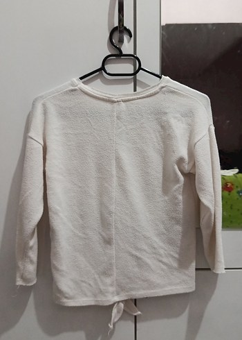 Beyaz Kadın Salaş Bisiklet Yaka crop Kazak - Görsel 2