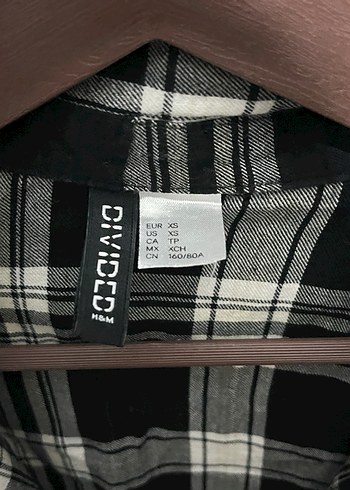 H&M Kadın Siyah Ekose Düğmeli Uzun Kollu Gömlek