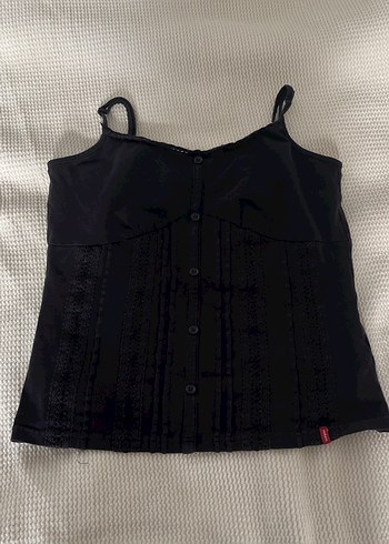 Düğmeli Siyah Gotik Askılı Atlet
