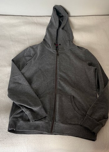 Gri Kapüşonlu Fermuarlı Erkek Sweatshirt