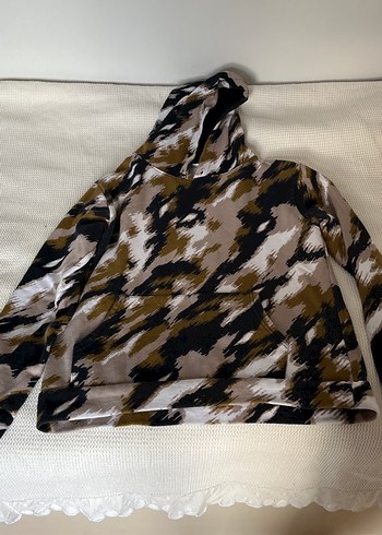 Kahverengi Kamuflaj Kapüşonlu Erkek Sweatshirt