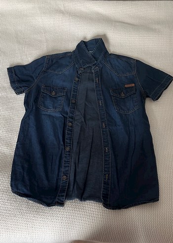 Erkek Çocuk Koyu Lacivert Kısa Kollu Denim Gömlek
