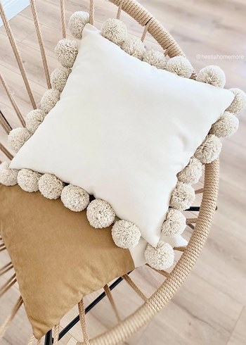 Bej Bohem Ponponlu Kırlent kılıfı - Görsel 2