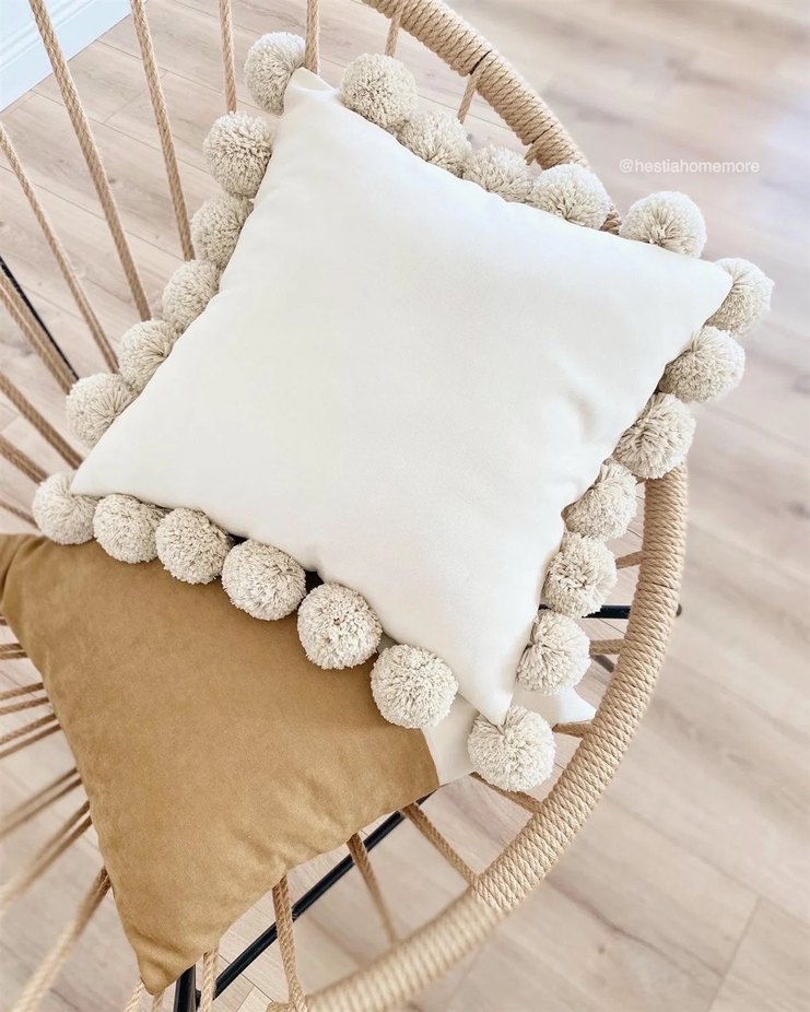 Bej Bohem Ponponlu Kırlent kılıfı - Görsel 2