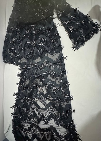 Uzun Siyah Fırfırlı Gotik Abiye Elbise