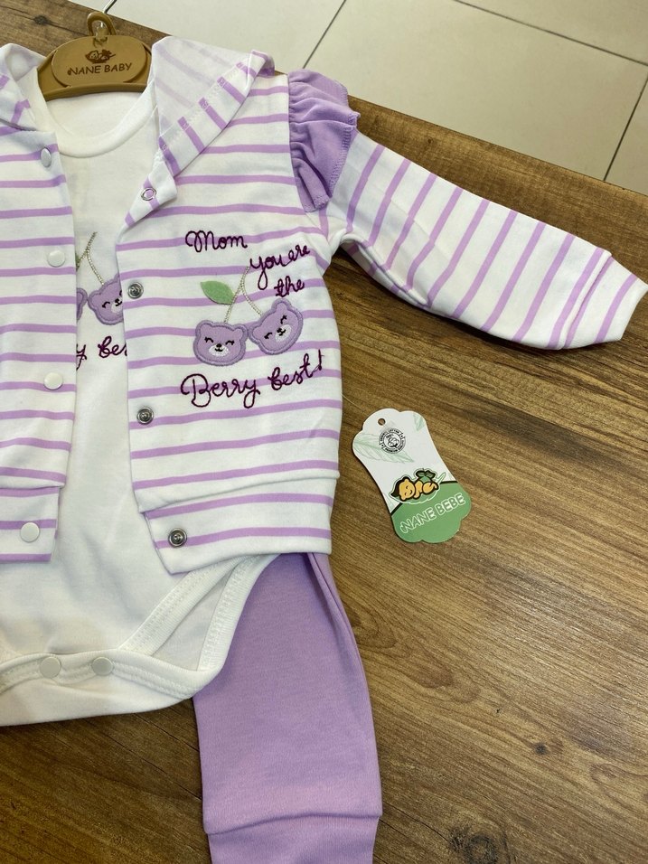 Düğmeli Mor Bebek Hastane Kıyafeti - Görsel 4