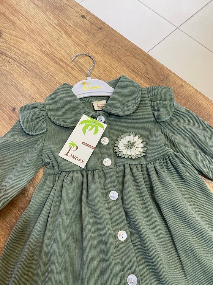 Düğmeli Yeşil Kız Çocuk Elbisesi - Görsel 2