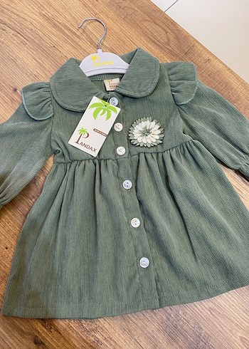 Uzun Kollu Düğmeli Kız Elbisesi - Görsel 3