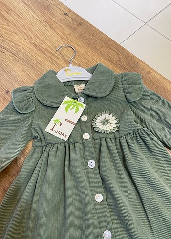 Kız Çocuk Yeşil Nakışlı Uzun Kollu Elbise - Görsel 2