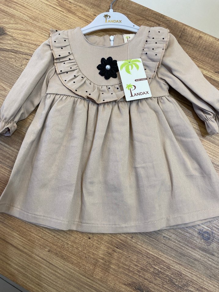 Kız Çocuk Bej Süet Fırfırlı Elbise - Görsel 3