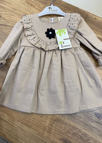 Kız Çocuk Bej Süet Uzun Kollu Elbise - Görsel 3