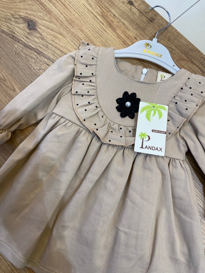 Kız Çocuk Bej Süet Uzun Kollu Elbise - Görsel 4