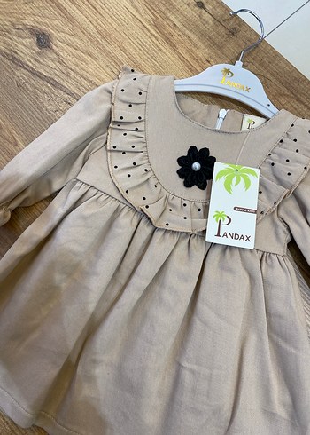 Uzun Kollu Bej Kız Çocuk Süet Elbise - Görsel 4