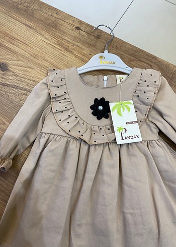 Uzun Kollu Bej Kız Çocuk Süet Elbise - Görsel 2