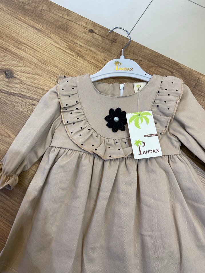 Uzun Kollu Bej Kız Çocuk Süet Elbise - Görsel 2