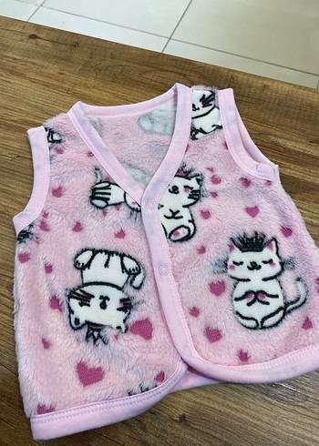 Kız Çocuk Pembe Örme Polar Yelek - Görsel 2
