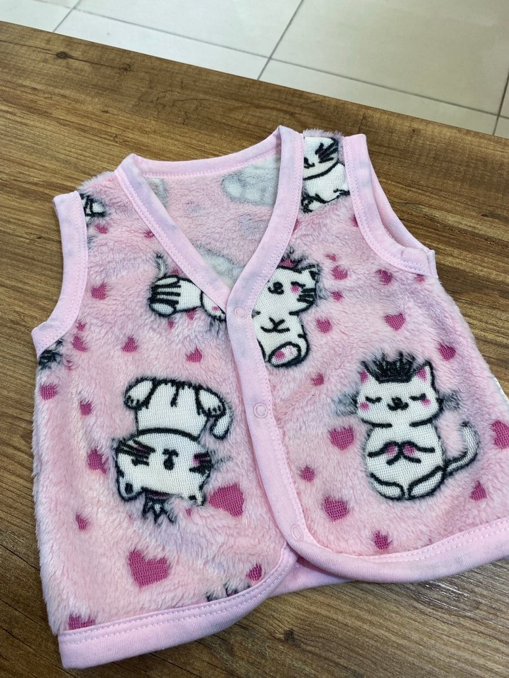 Kız Çocuk Pembe Örme Polar Yelek - Görsel 2