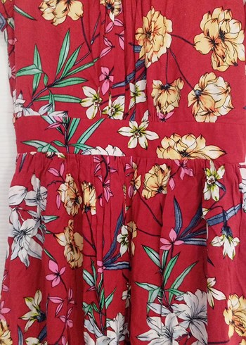 Çiçek Desenli Kırmızı Bohem Midi Elbise - Görsel 5