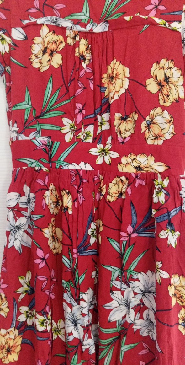 Çiçek Desenli Kırmızı Bohem Midi Elbise - Görsel 5