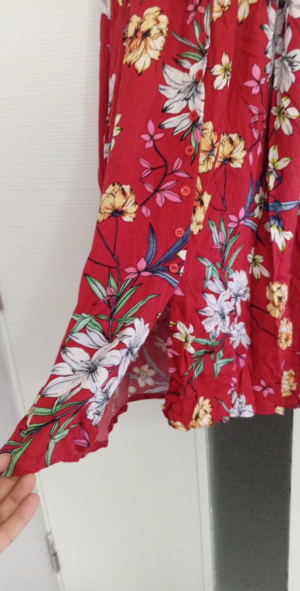 Çiçek Desenli Kırmızı Bohem Midi Elbise - Görsel 3