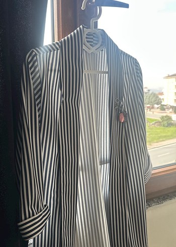 Çizgili Midi Kadın Blazer Ceket - Görsel 3