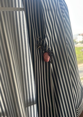 Çizgili Midi Kadın Blazer Ceket - Görsel 2