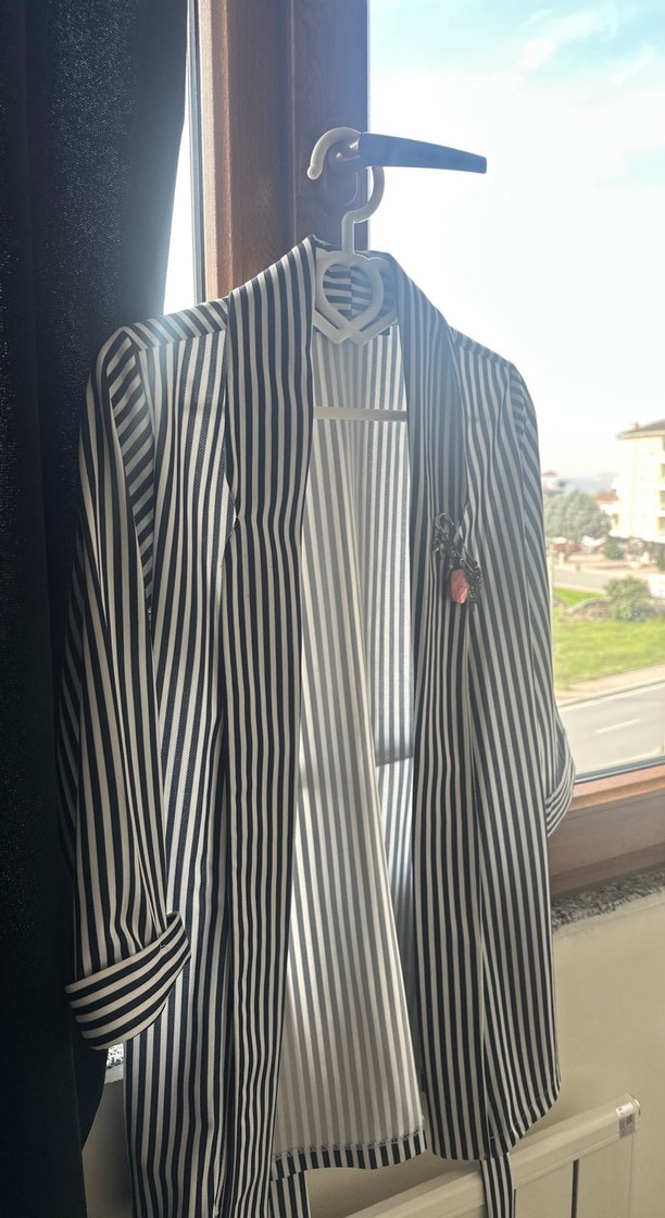 Çizgili Midi Kadın Blazer Ceket - Görsel 3