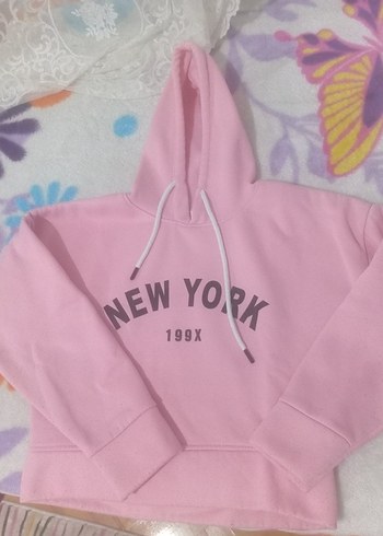 Pembe Kapüşonlu New York Baskılı Sweatshirt - Görsel 2