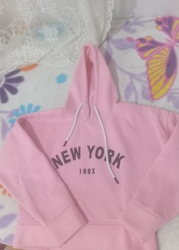 Pembe Kapüşonlu New York Baskılı Sweatshirt - Görsel 3