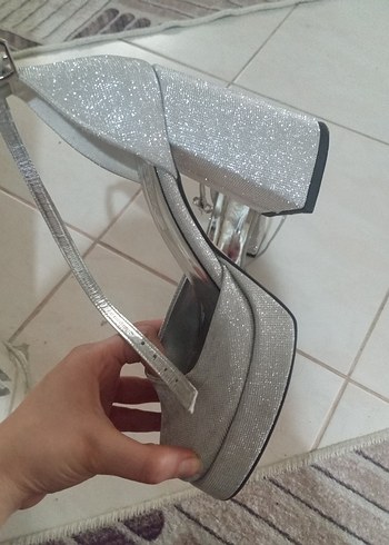 Gri Simli Platform Topuklu Kadın Abiye Ayakkabı - Görsel 2