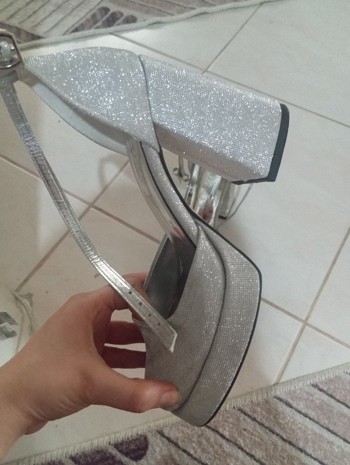 Gri Simli Platform Topuklu Kadın Abiye Ayakkabı - Görsel 2